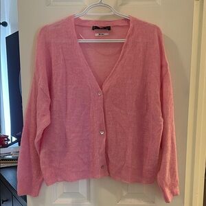 Mango Soft Pink Button-Up Cardigan